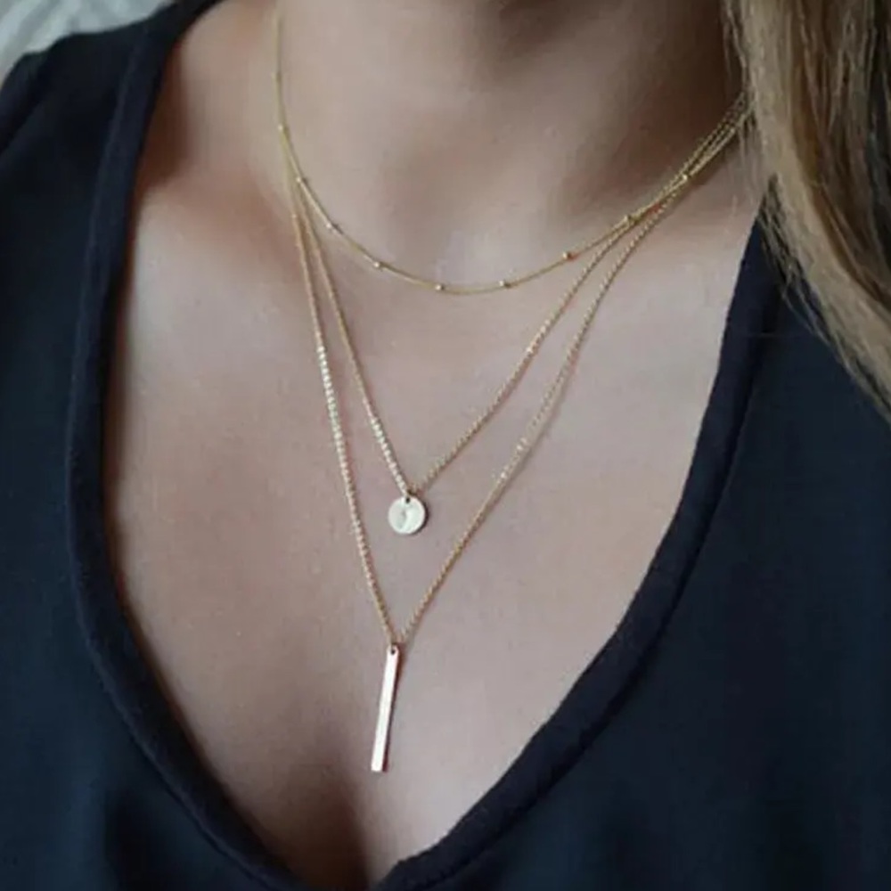 Gold Filled Circle Bar Multilayered Necklace